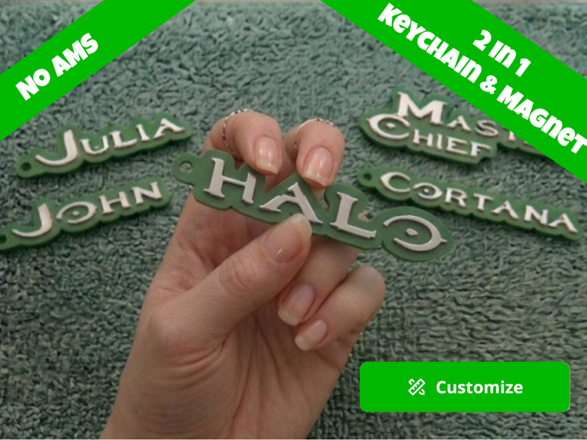 Halo Font customizable name keychain/magnet