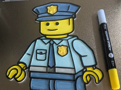 Police brickman coloring plate