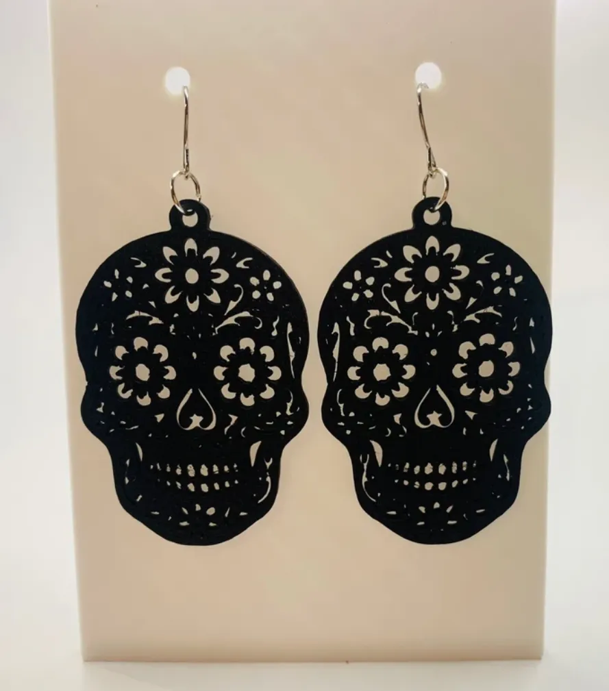 boucles oreilles tête de mort fleuri view 2