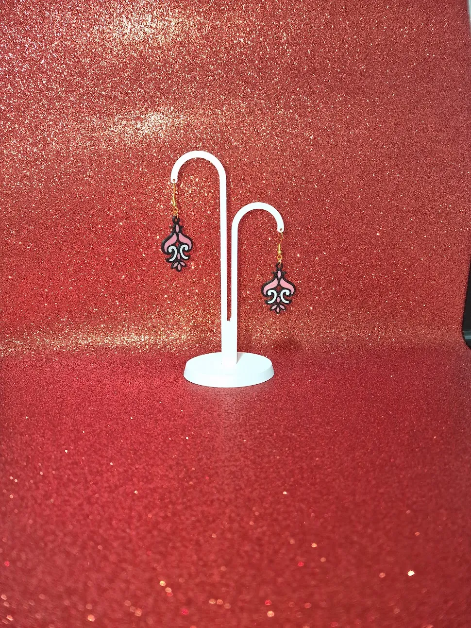 Rose and white ornament earrings view 3