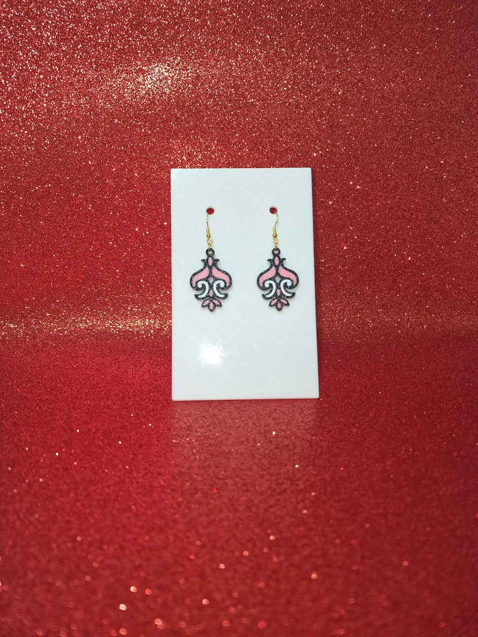 Rose and white ornament earrings view 2