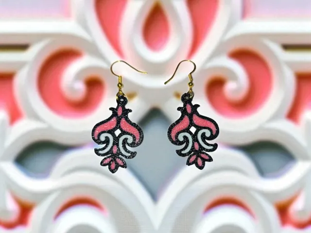 Rose and white ornament earrings