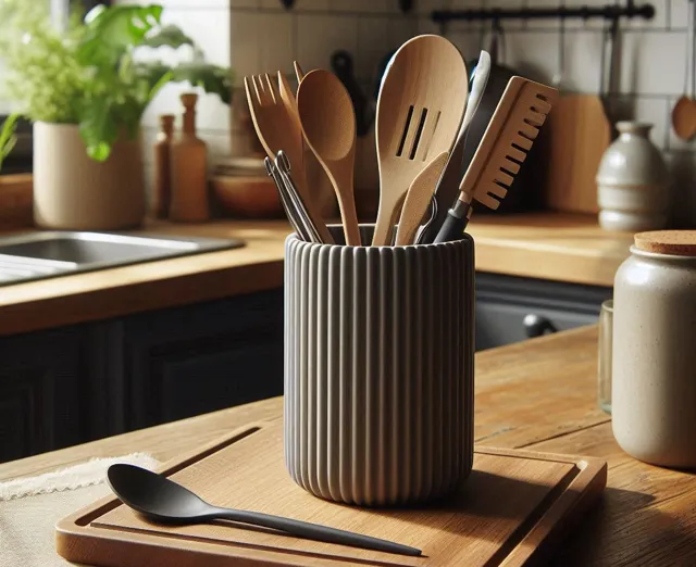 Ribbed Kitchen Utensil Holder, Utensil Basket