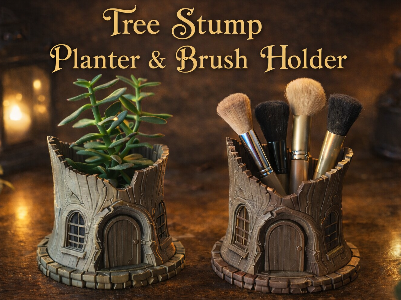 Tree Stump Planter & Brush Holder - Organizer