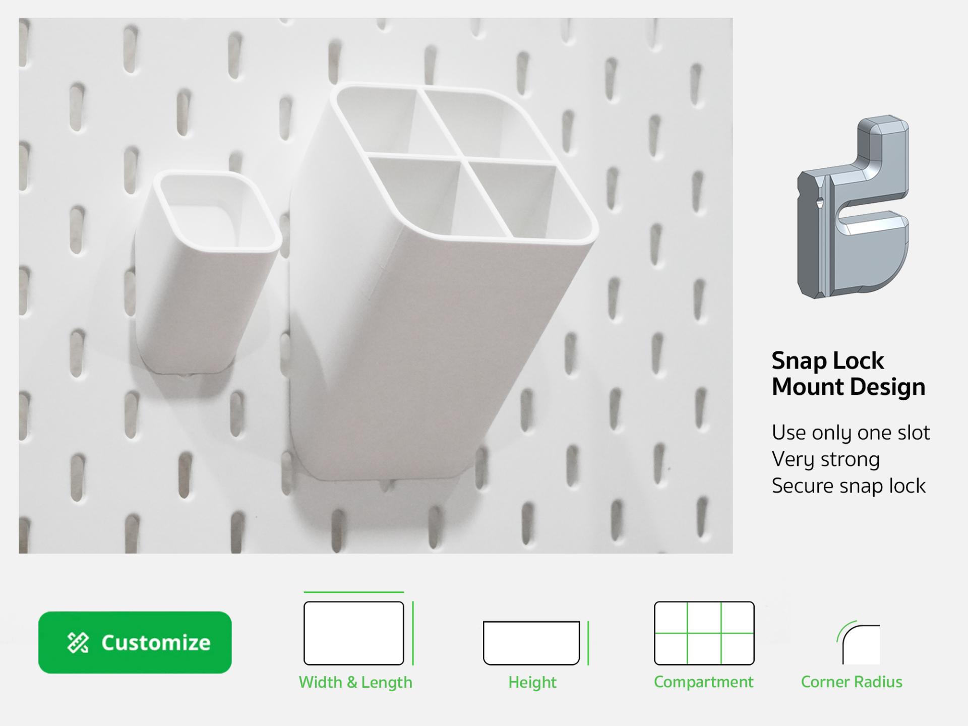 Customizable Skadis Tilt Bin (Parametric)