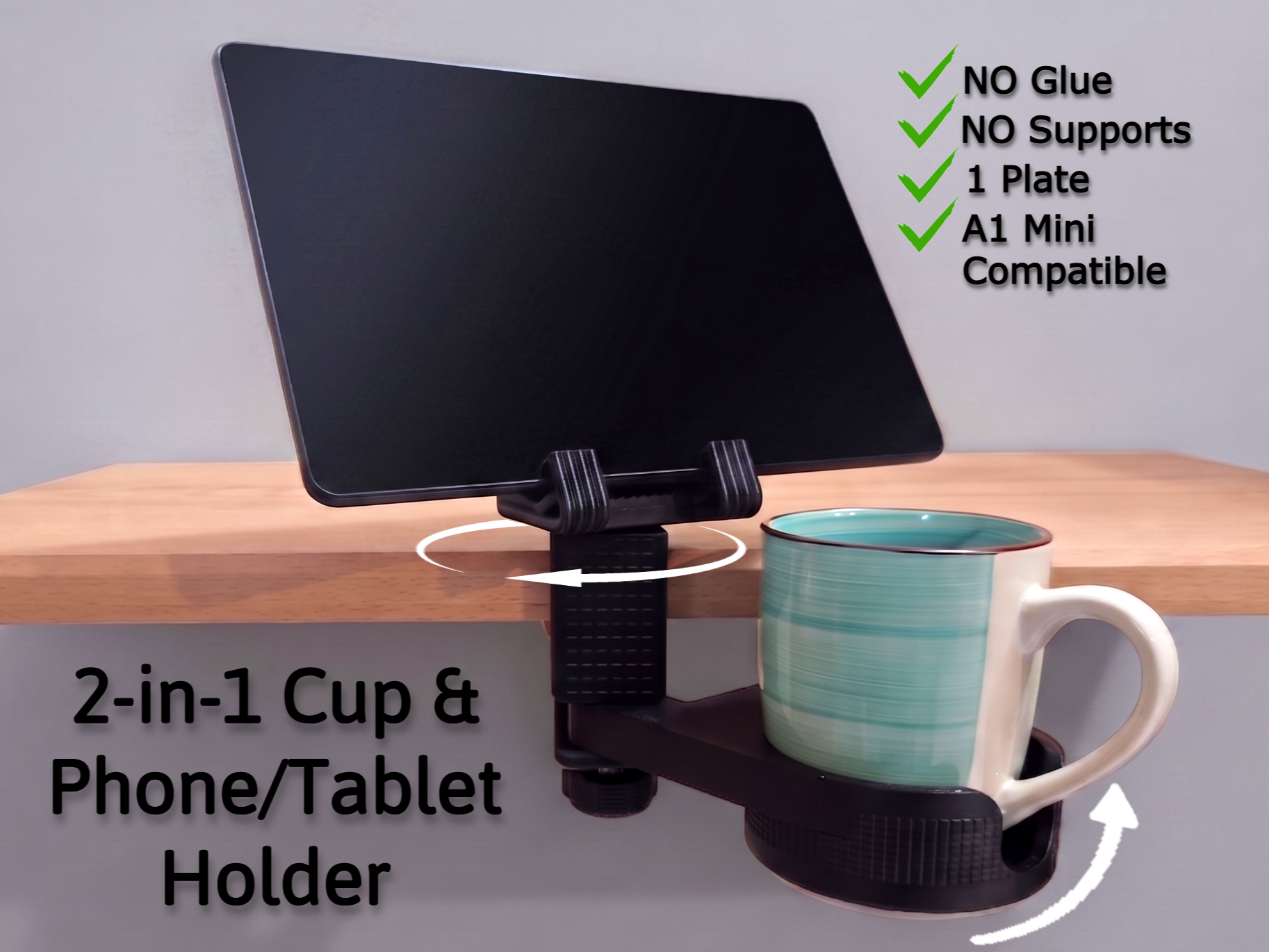 2-in-1 Space-Saving Tablet & Cup Holder