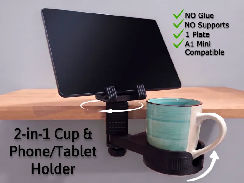 2-in-1 Space-Saving Tablet & Cup Holder