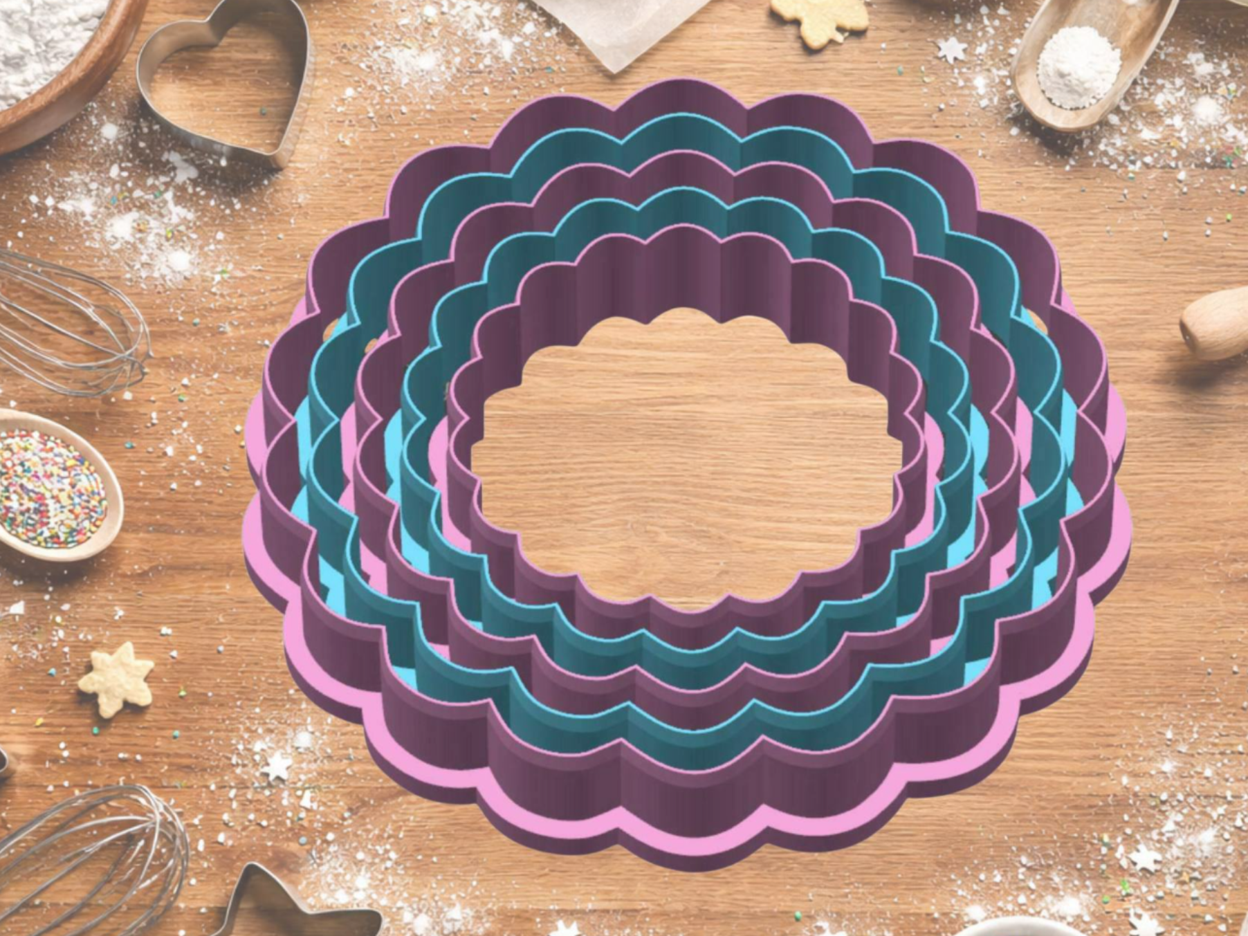 Set de cortadores Circulo Scallop - 5 Tamanhos