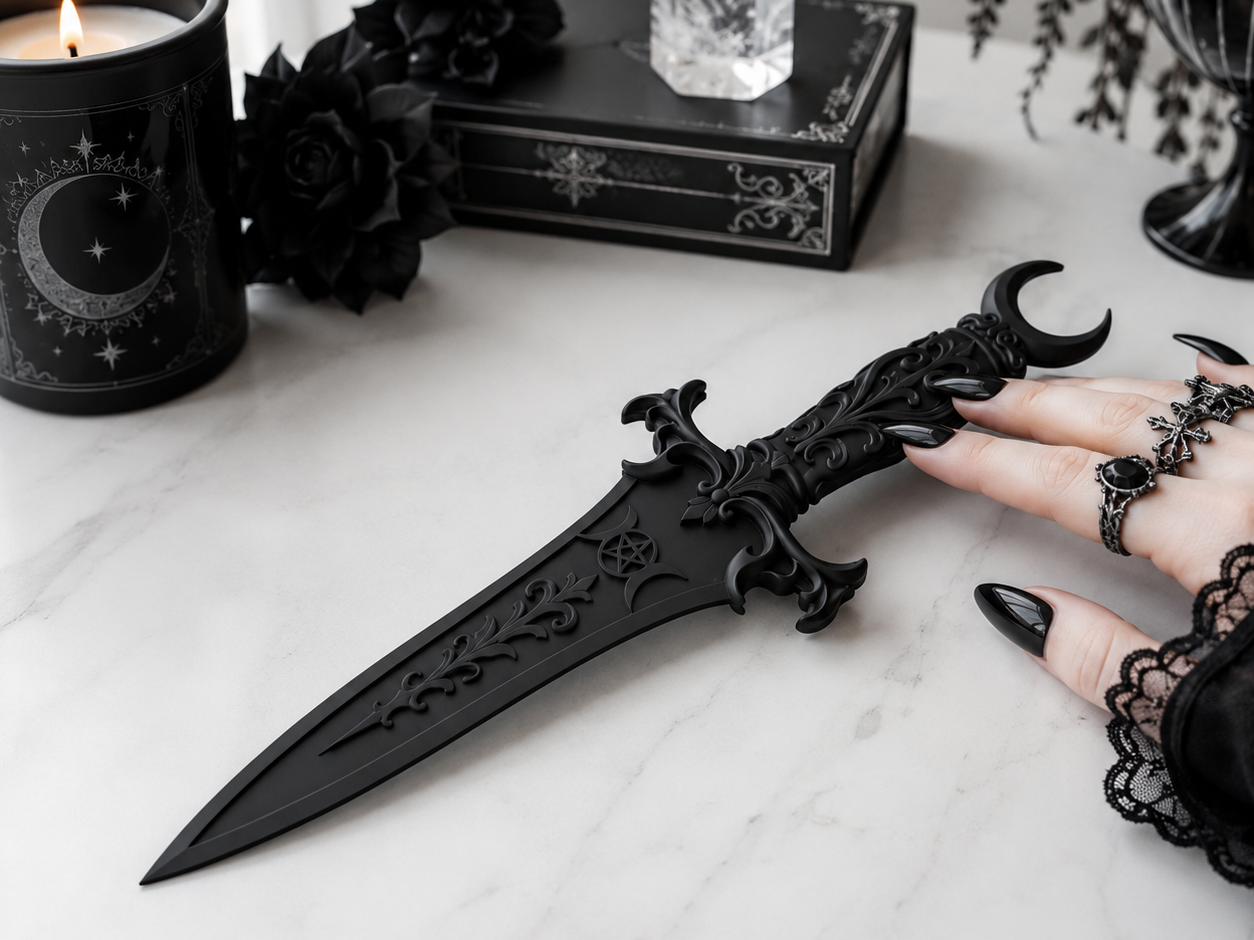 Black Moon Athame Gothic Decorative Ritual Dagger - 1