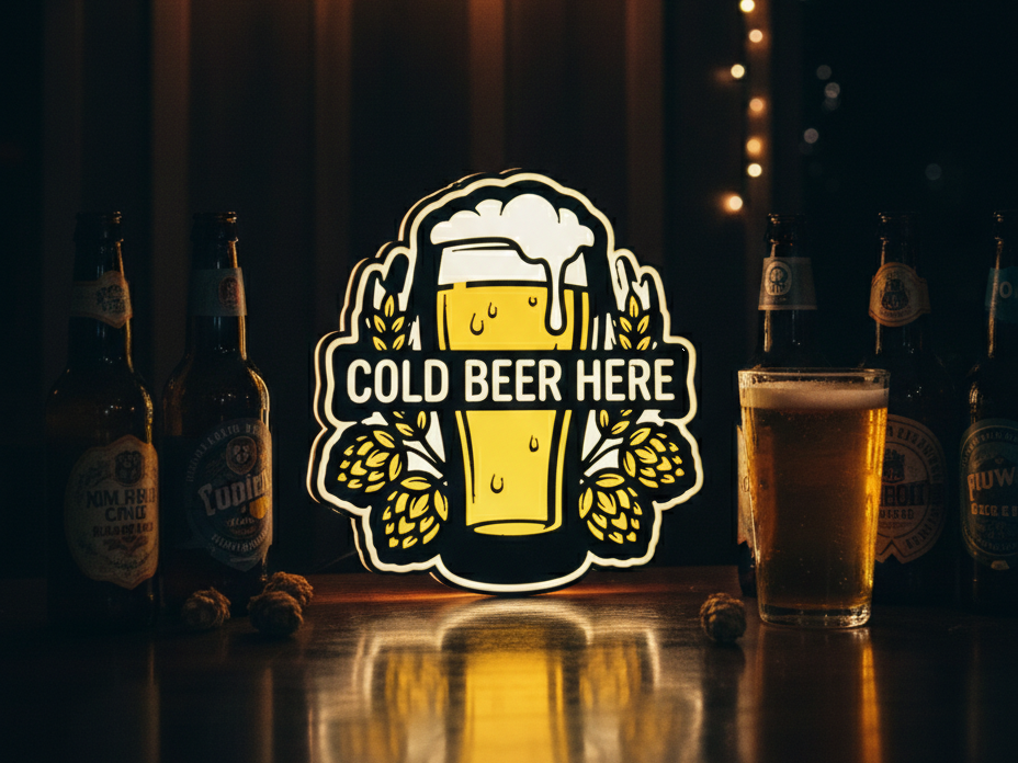 Cold Beer Here! – Beer Mug & Hops Lightbox