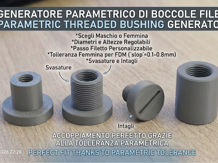 Letrero o emblema decorativo: Parametric Threaded Bushing Generator (Male & F). Referencia del modelo original.