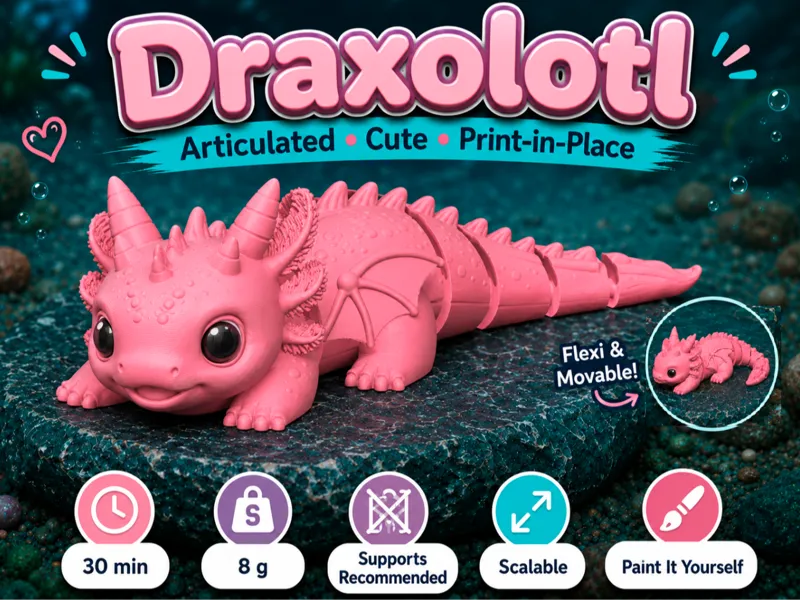 Draxolotl Cute Flexi Dragon + Axolotl Hybrid Toy 