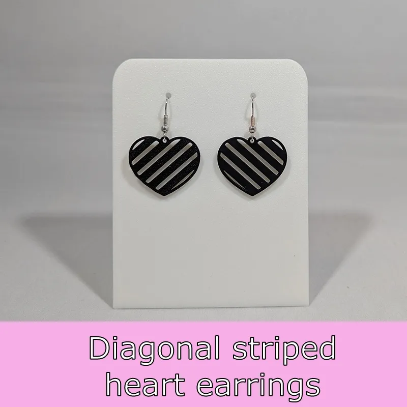 Diagonal striped hear earrings view 2