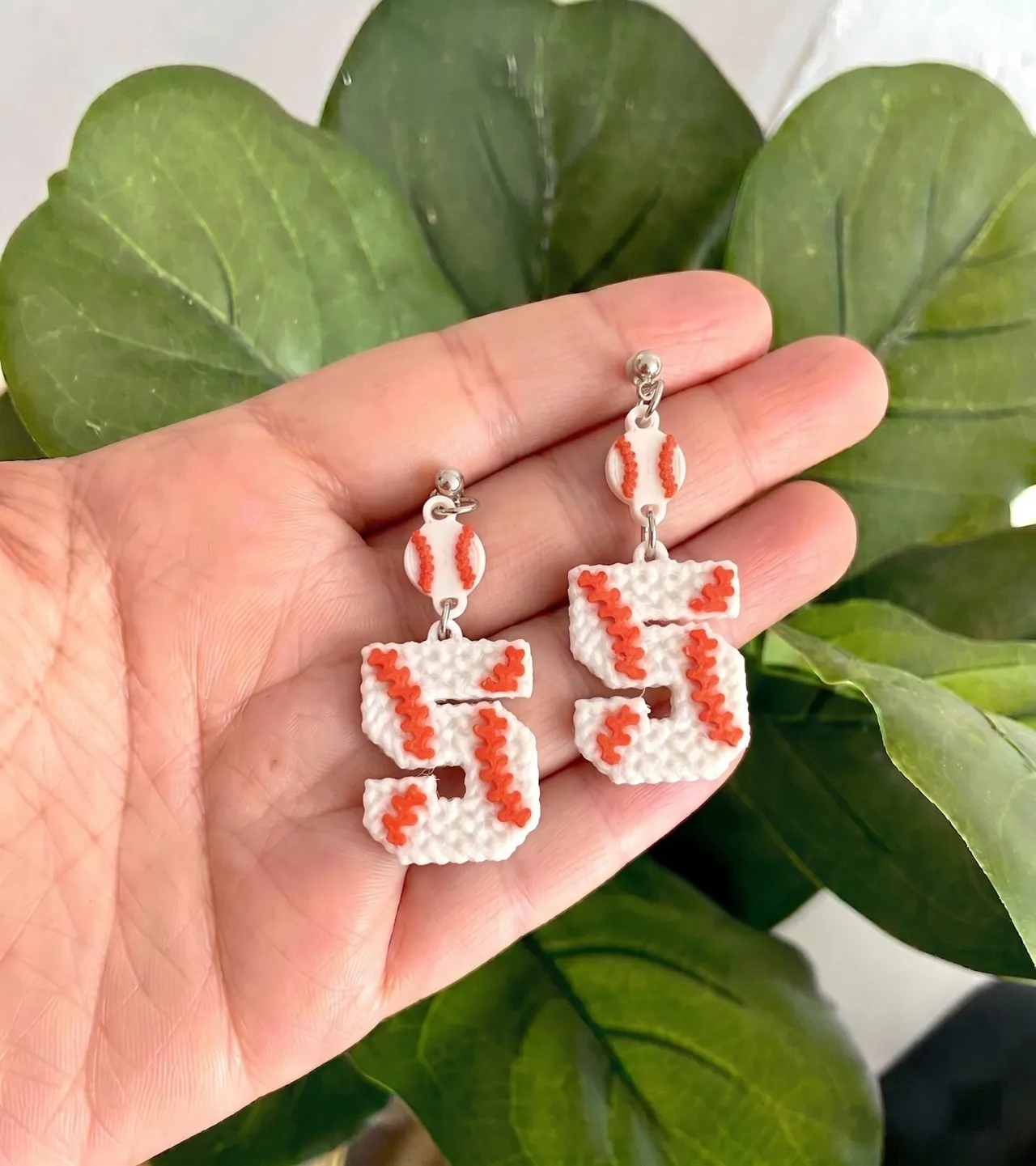 Knitted Baseball Number Earrings/keychain view 3