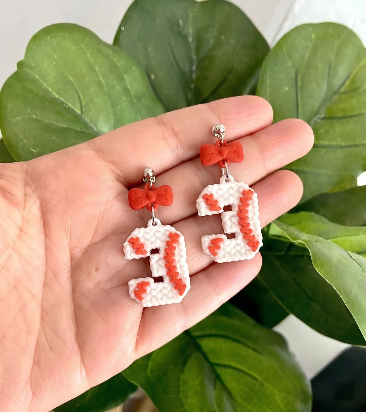 Knitted Baseball Number Earrings/keychain view 4