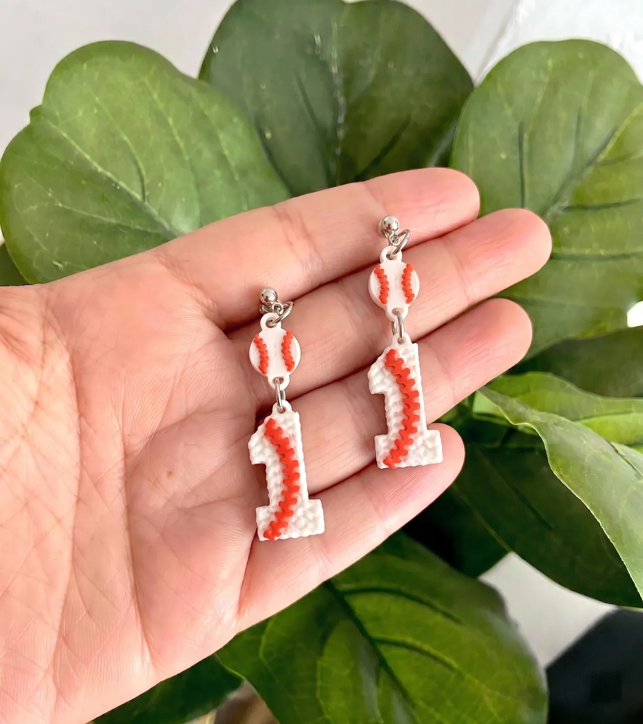 Knitted Baseball Number Earrings/keychain view 2
