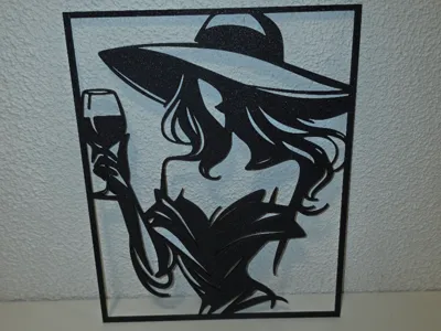 Wall decoration Woman with hat Wall decor Bottle Glass 