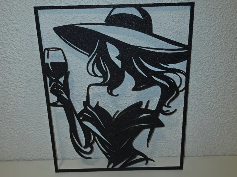 Wanddekoration Frau mit Hut Wanddeko Flasche Glas 