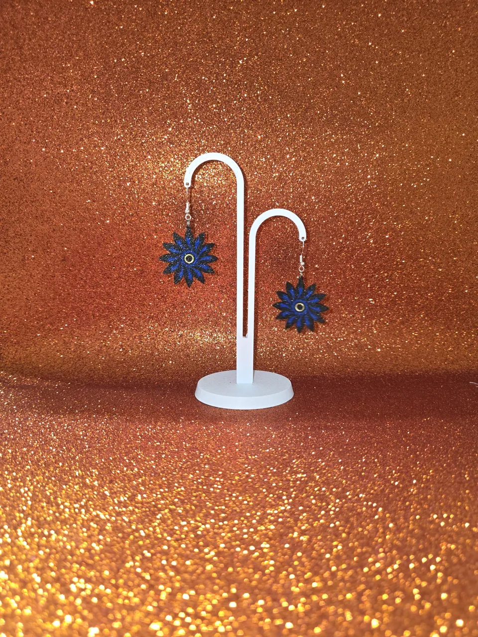 Peacock eye flower earrings view 3