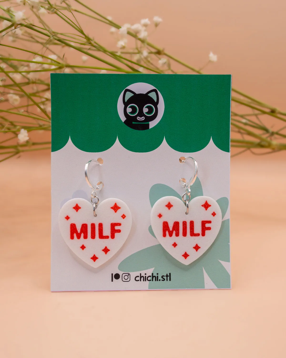 MILF EARRINGS - meme earrings with inscription view 2