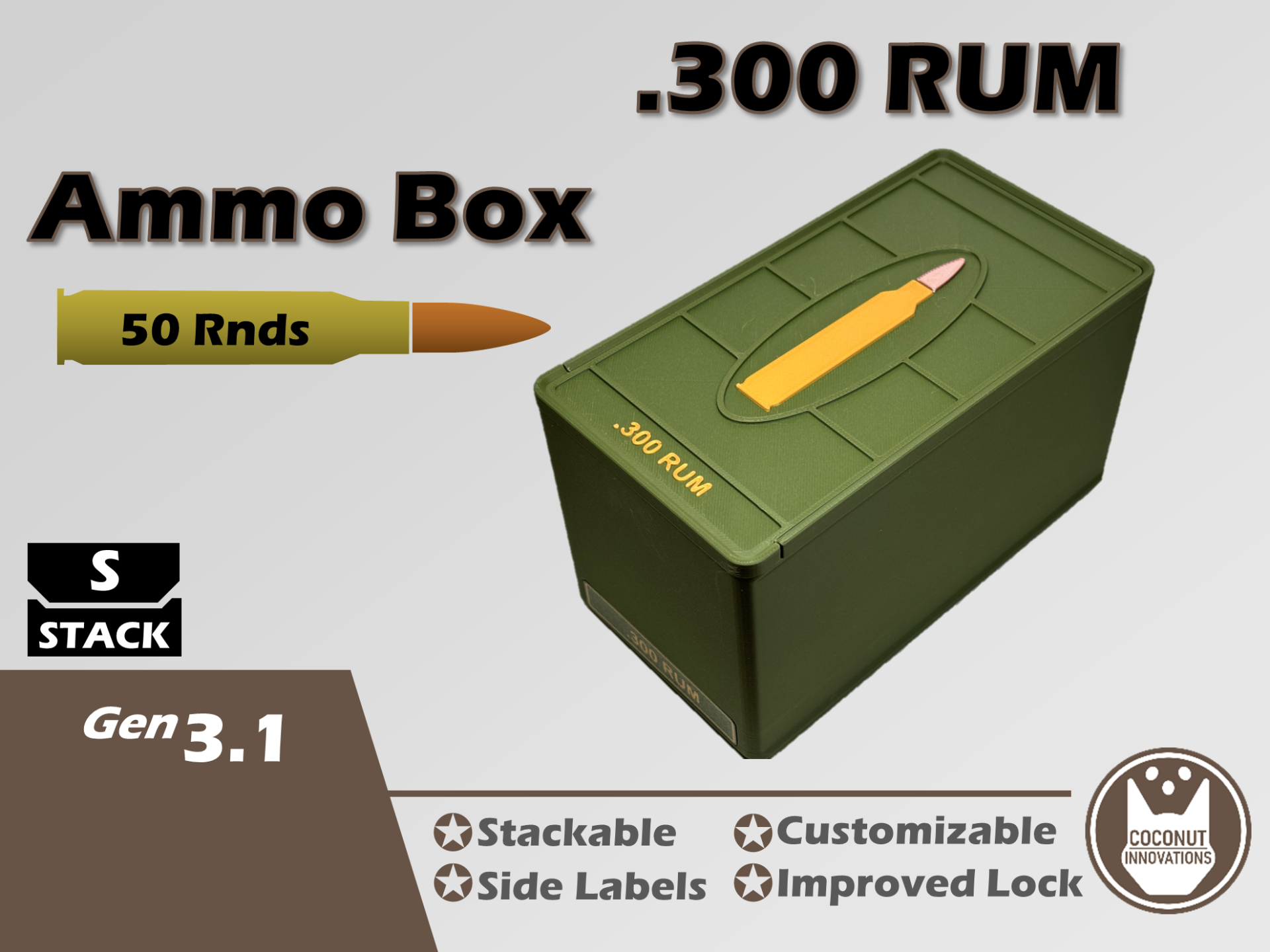 Ammo Storage Box - .300 RUM - 50 Rounds