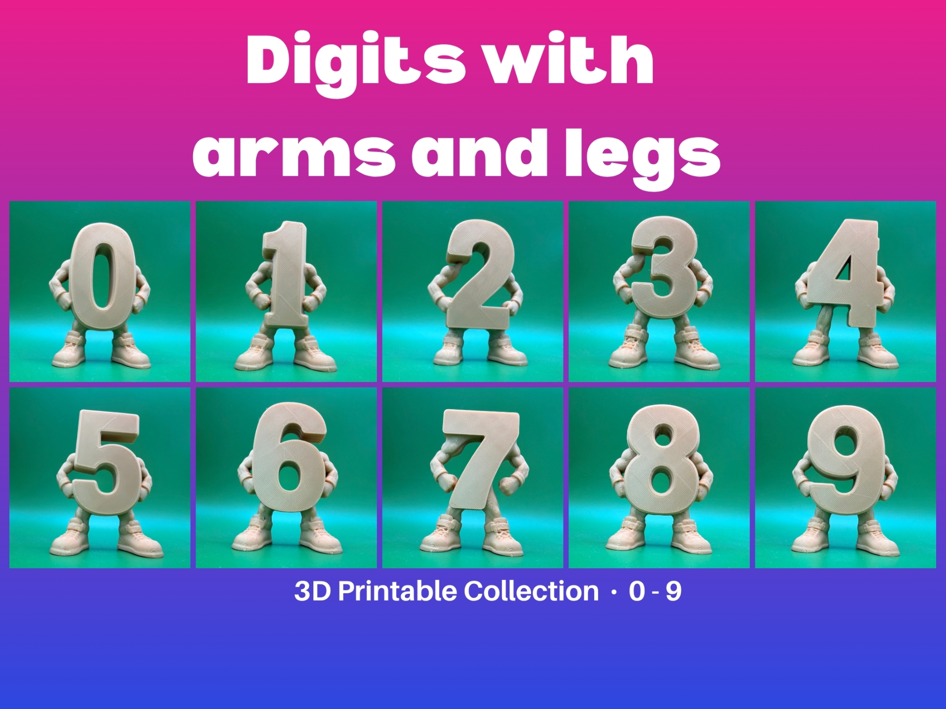 3D Digits with Arms and Legs - Complete Set 0-9