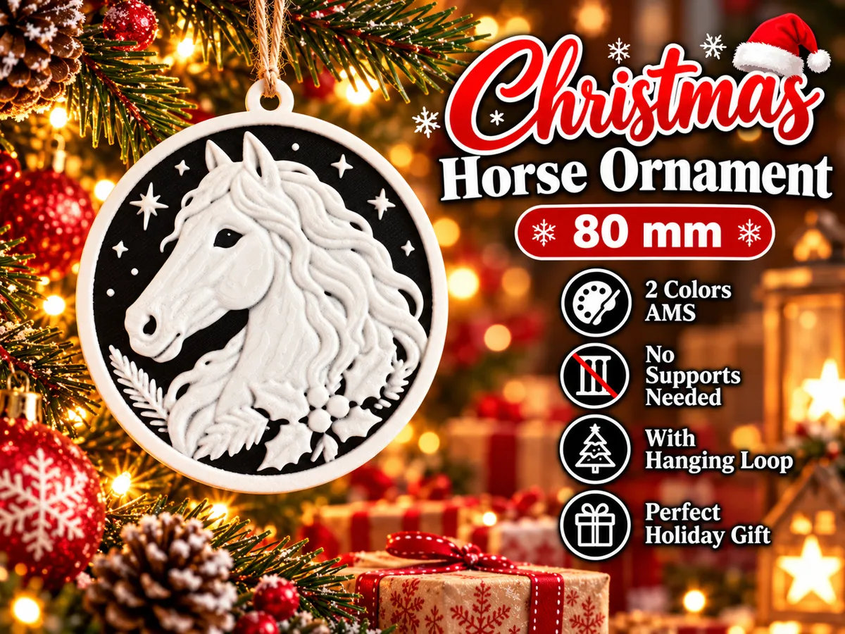 Christmas Horse Ornament – 80mm | 2-Color AMS - Free 3D Print Model ...