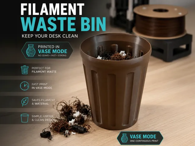 Filament Waste Bin / Desktop Trash Can – Vase Mode