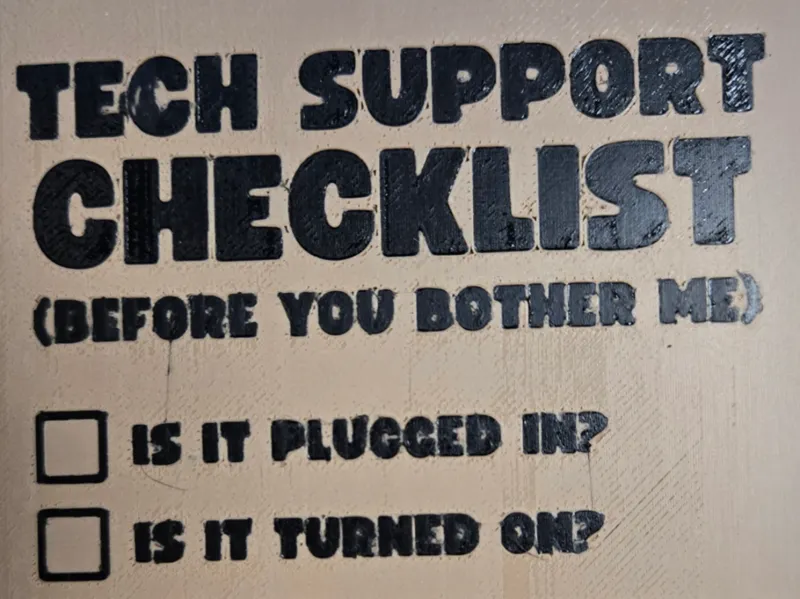 Tech Support Checklist Sign