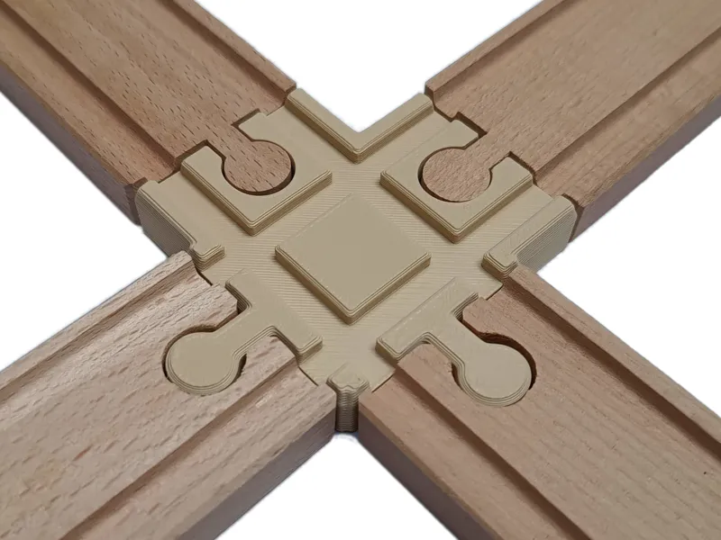 Universal railway track crossing for wooden train