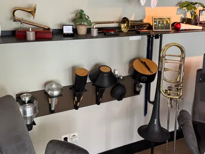 Modular mute holders for bass trombone mutes