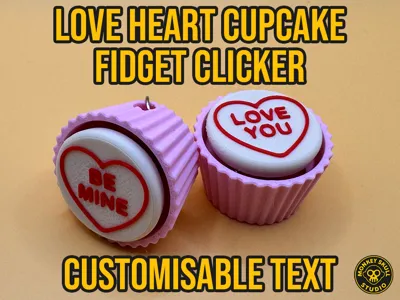 Love Heart Cupcake Fidget Clicker - Custom Text