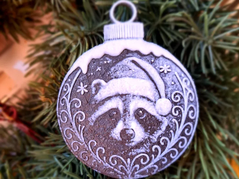 Christmas Tree Ornament Raccoon with Hat 