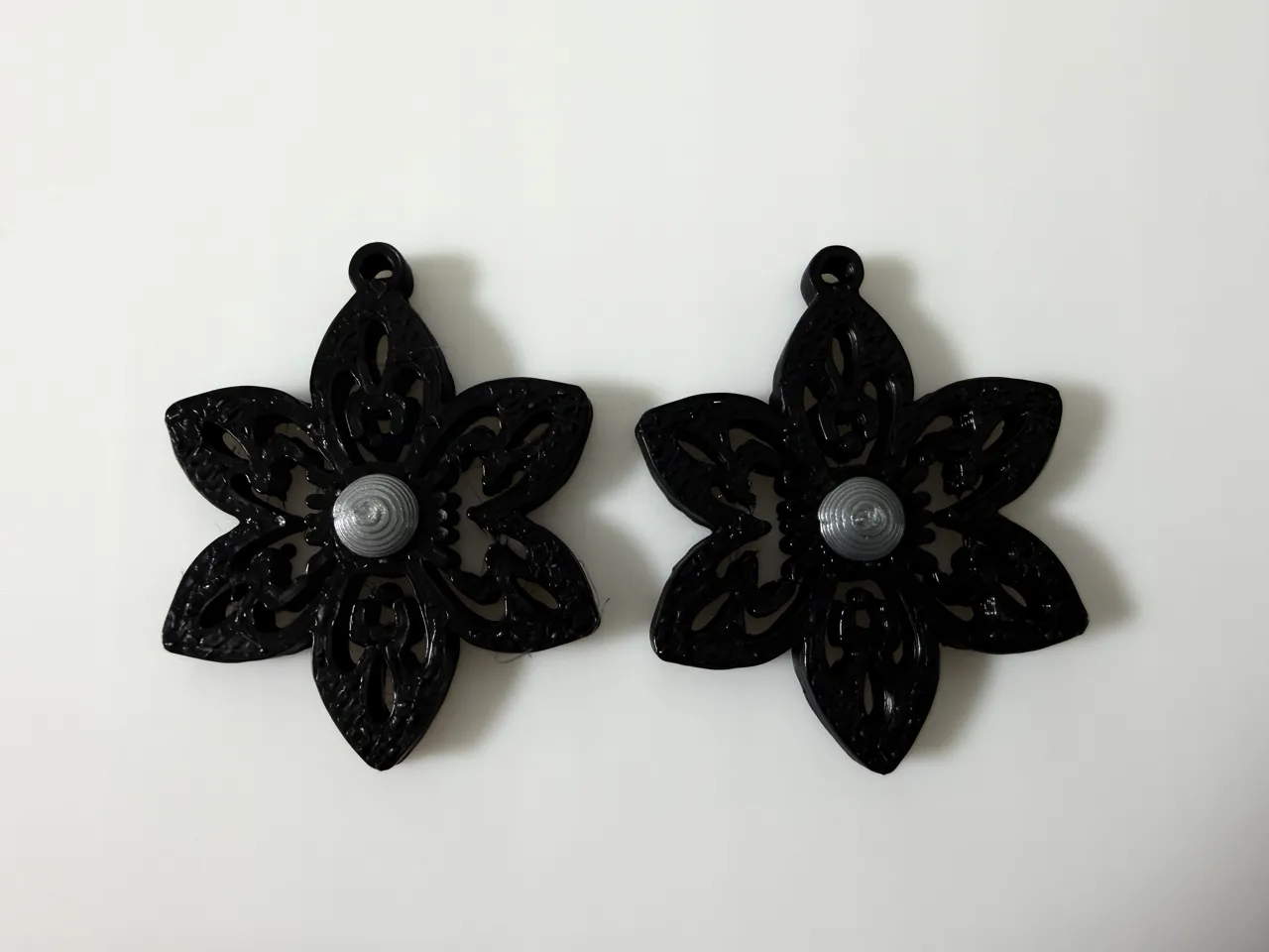 Elegant Black Filigree Flower Earrings view 2