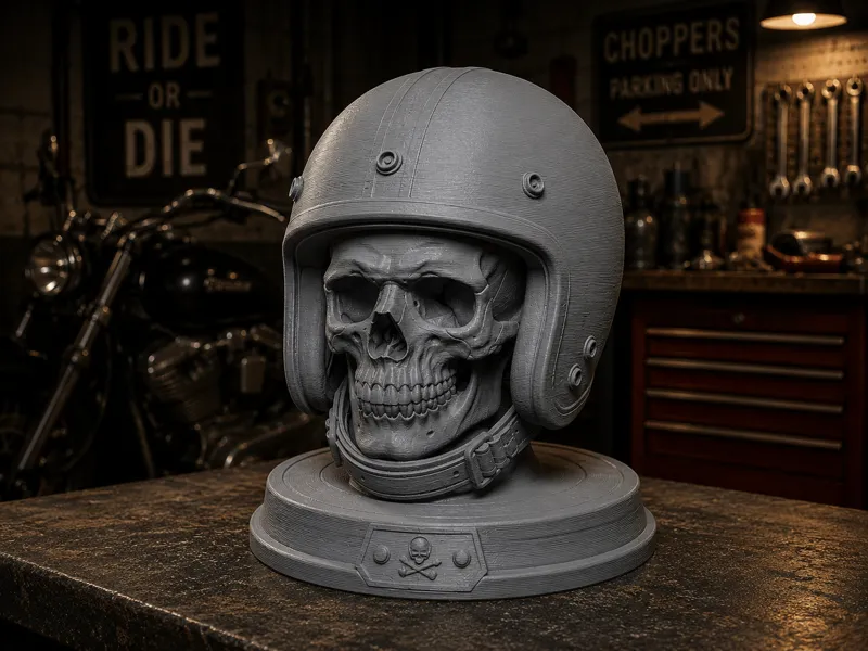 Vintage Motorcycle Skull Helmet Bust
