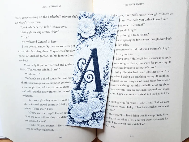 Bookmark, Monogram A, Floral Background, Hueforge
