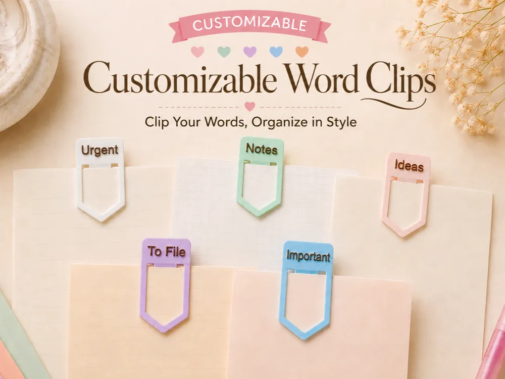 Clip o pieza de sujeción: Customizable Word Clip (Parametric Model!). Referencia del modelo original.