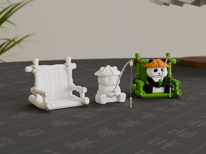 Fishing panda, cute, desktop decorative sculpture