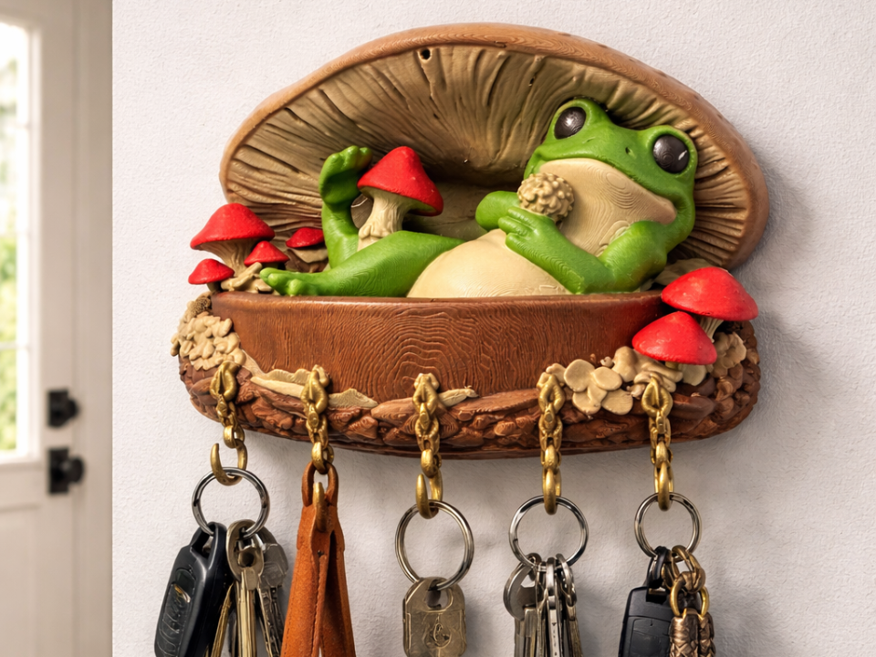 Frog Mushroom Key Holder | Wall Hook Rack