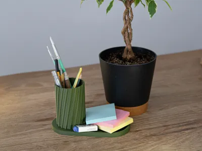 Spiral Pen Holder with Storage Tray