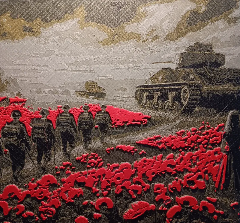 HueForge: WWII Soldiers Marching in Poppy Field