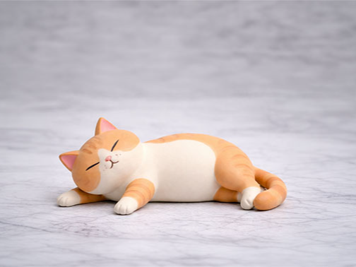 Sleeping Cat Figurine , Lying Monitor Kitten Fat