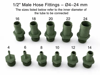 Hydraulic Fittings 1/2'' M → Pipes Ø internal 4–24 mm