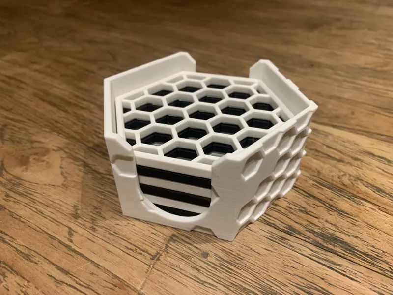 Hexagon coaster holder with added edge blends