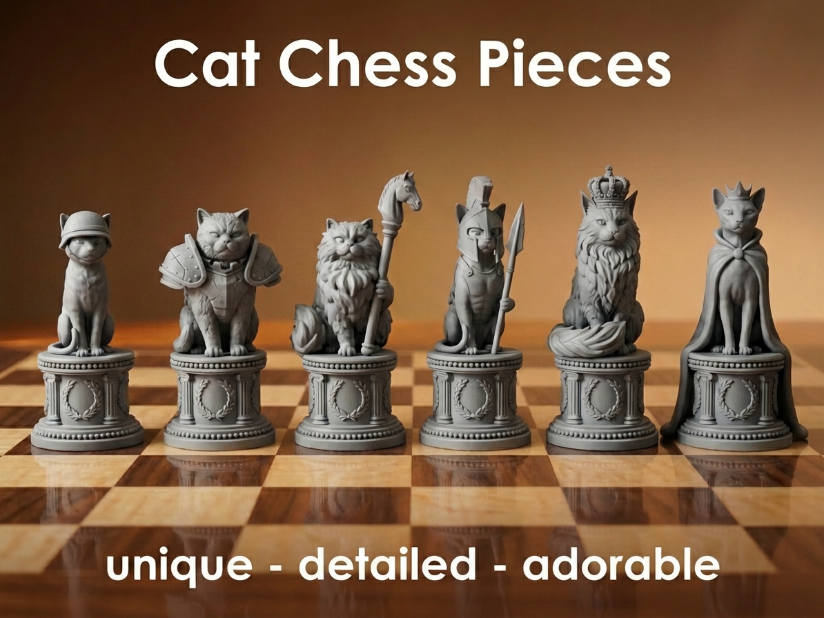Cat Chess Set Pieces - High Poly