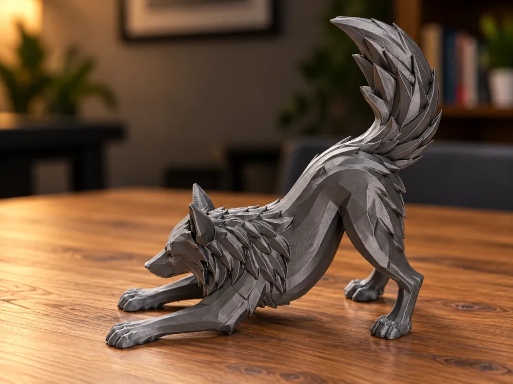 Stretching Wolf Sculpture - Free 3D Print Model - MakerWorld