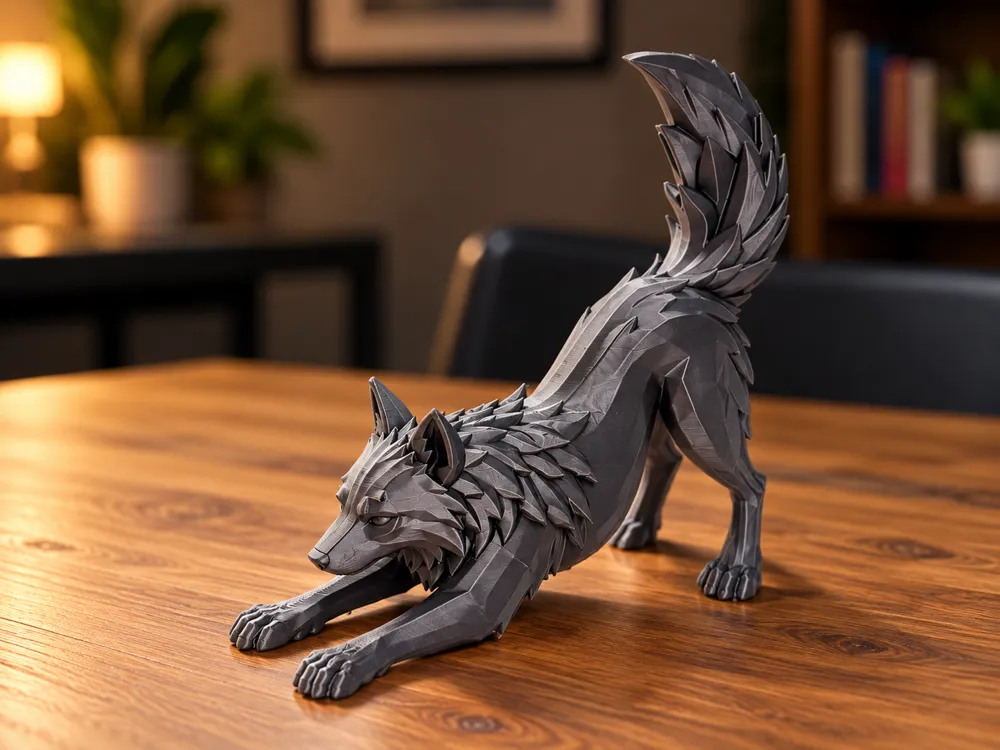 Stretching Wolf Sculpture - Free 3D Print Model - MakerWorld