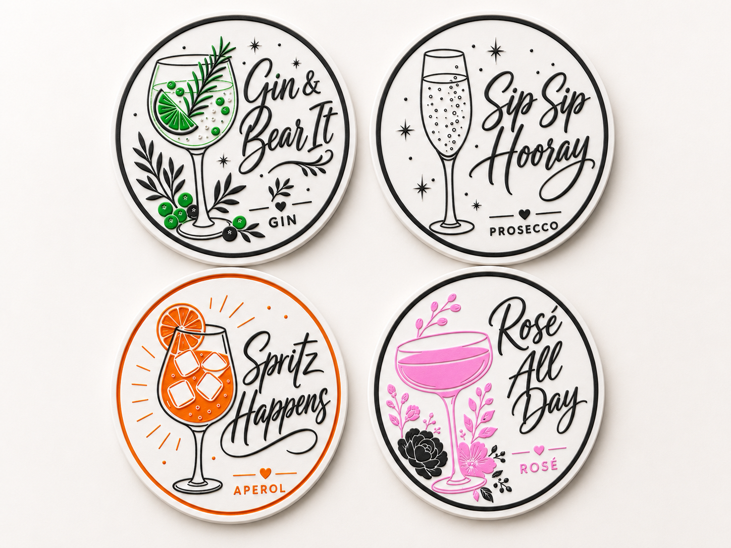 Drink Coasters Set | Gin, Prosecco, Aperol & Rosé