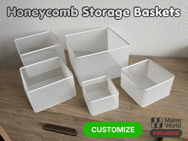 Parametric Honeycomb Baskets — 12 Sizes + Custom