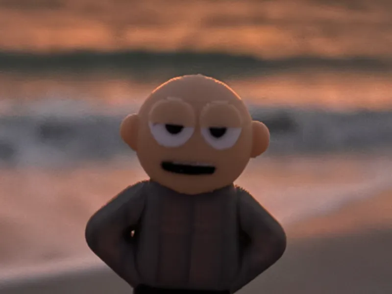 Cartoon-Style Grumpy Bald Character Mini Figure